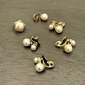 Faux Pearl Clip Earrings Lot Repair Craft Repurpose As Is Gold Tone Mixed Pieces